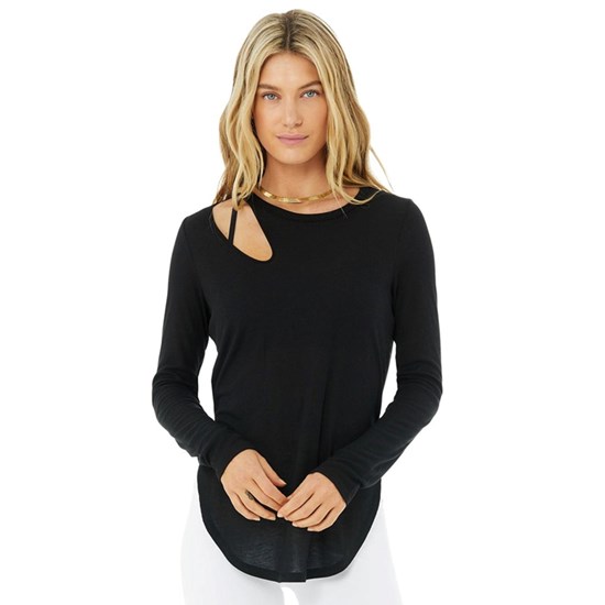 Ropa Alo Yoga Ribbed Peak Long Sleeve Mujer Negros | IRBF69542
