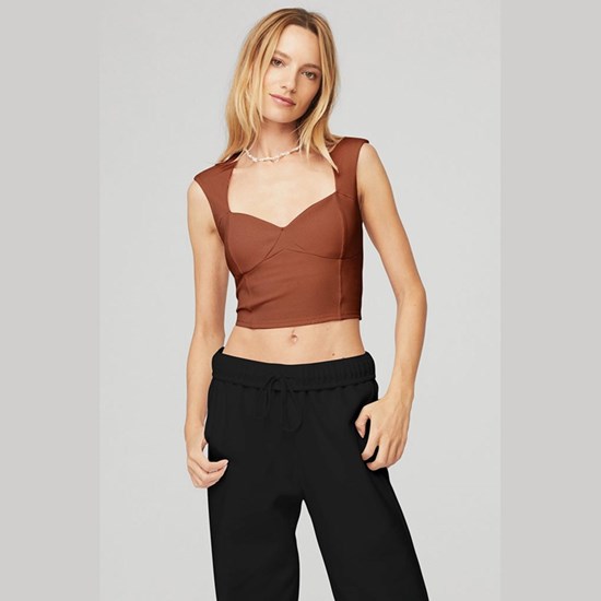 Ropa Alo Yoga Ribbed Sweetheart Corta Sleeve Mujer Marrom | UAXS32709