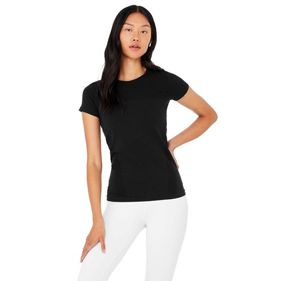 Ropa Alo Yoga Seamless Essential Corta Sleeve Mujer Negros | ZEYJ47690