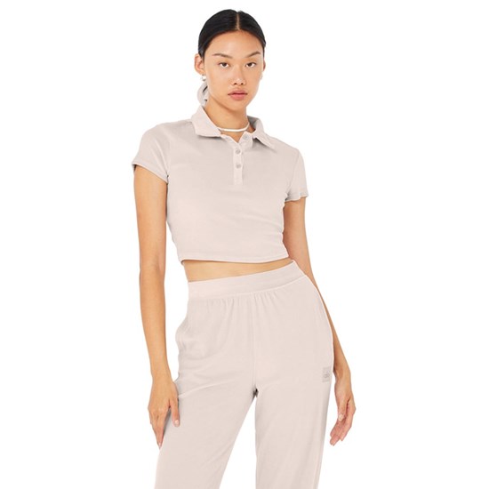 Ropa Alo Yoga Velour Choice Polo Corta Sleeve Mujer Rosas | FEDG01937