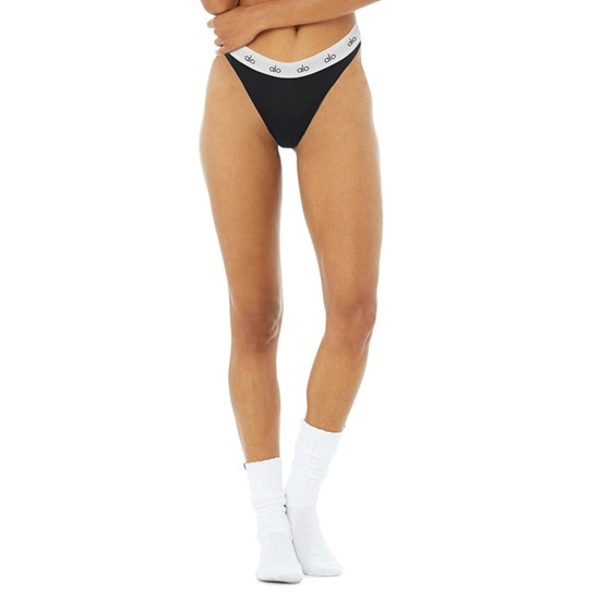 Ropa Interior Alo Yoga Icon High-Cut Tanga Mujer Negros | VOIN62184
