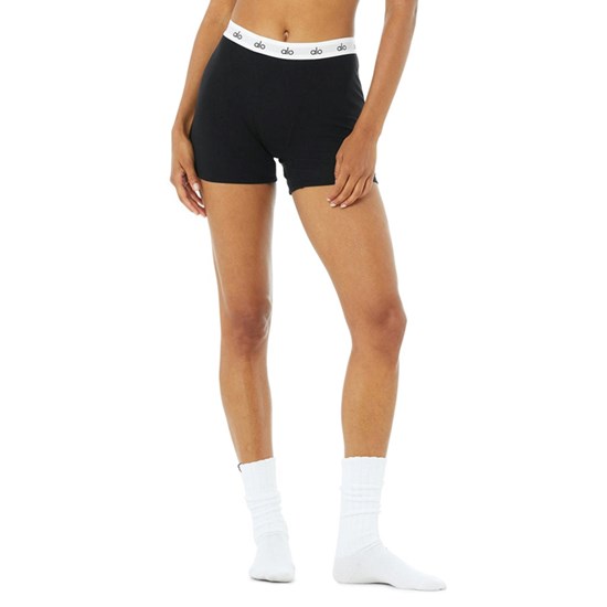 Ropa Interior Alo Yoga Icon Ribbed Boyshort Mujer Negros | DZMB01392