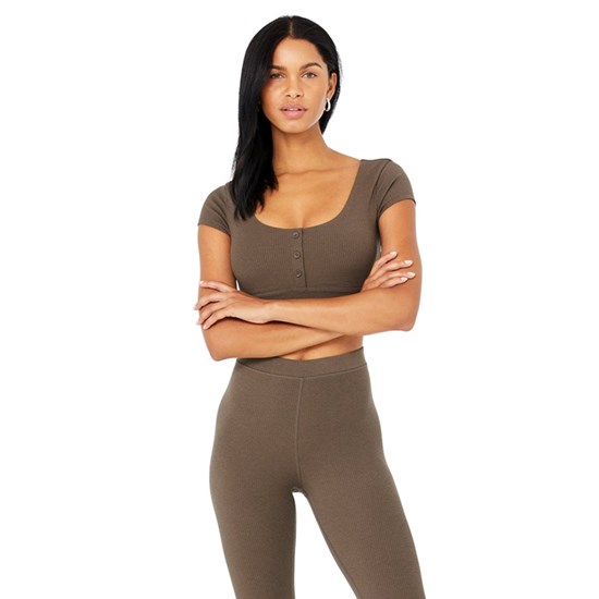 Sujetadores Deportivos Alo Yoga Blissful Henley Mujer Marrom | FBGN19876