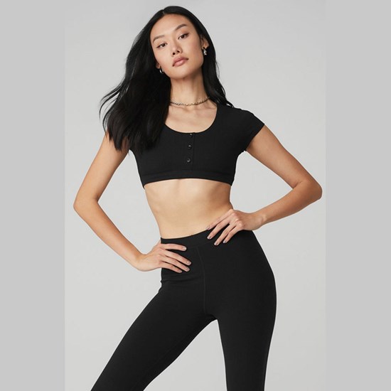 Sujetadores Deportivos Alo Yoga Blissful Henley Mujer Negros | KDIC92547