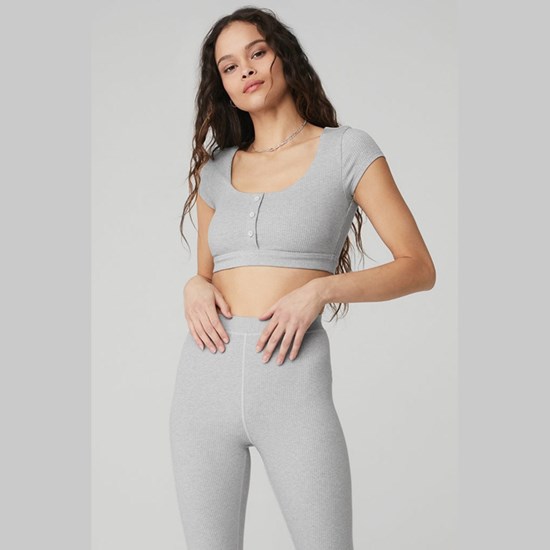 Sujetadores Deportivos Alo Yoga Blissful Henley Mujer Grises | THLB64329