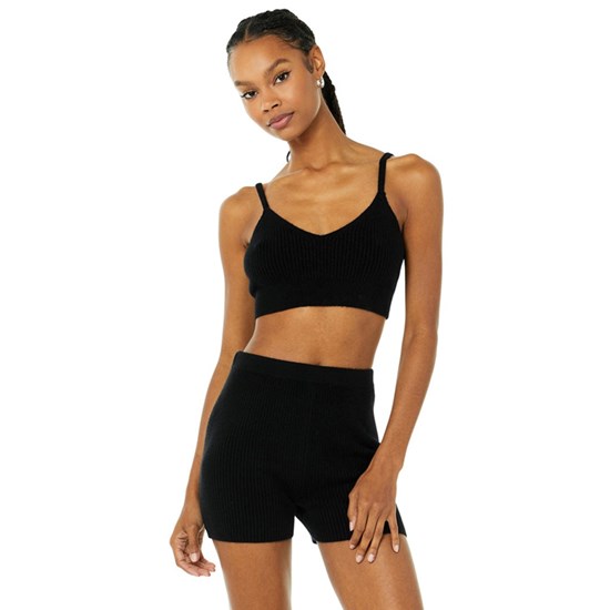 Sujetadores Deportivos Alo Yoga Cashmere Ribbed Staycation Mujer Negros | LMAN54013