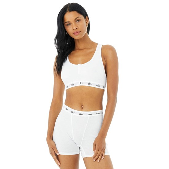 Sujetadores Deportivos Alo Yoga Icon Ribbed Henley Mujer Blancos | JKIX84351