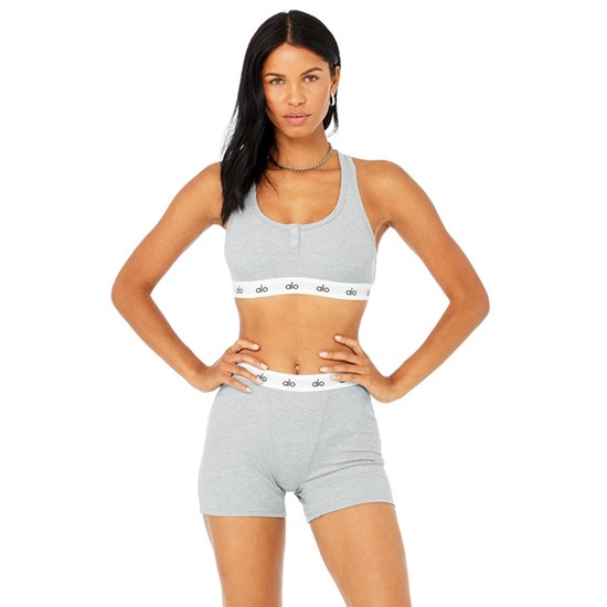 Sujetadores Deportivos Alo Yoga Icon Ribbed Henley Mujer Grises | JNWM51467