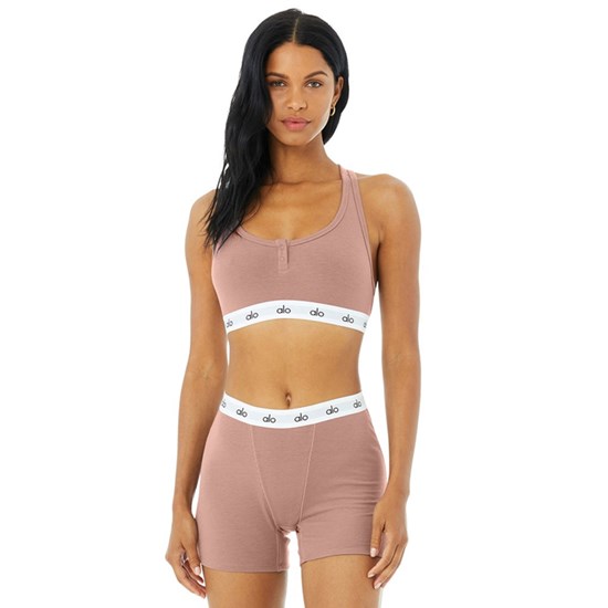 Sujetadores Deportivos Alo Yoga Icon Ribbed Henley Mujer Marrom | JWKE21973