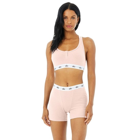 Sujetadores Deportivos Alo Yoga Icon Ribbed Henley Mujer Rosas | OQIJ04961