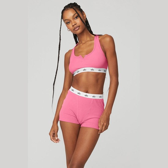 Sujetadores Deportivos Alo Yoga Icon Ribbed Henley Mujer Rosas | RMPY01249