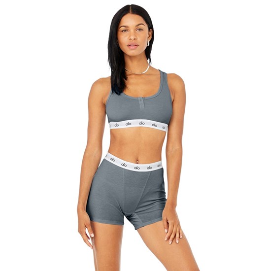 Sujetadores Deportivos Alo Yoga Icon Ribbed Henley Mujer Azules | XIYG42615