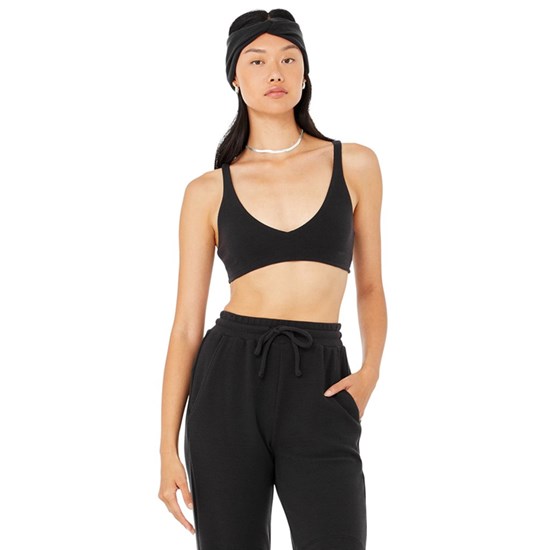 Sujetadores Deportivos Alo Yoga Micro Waffle Pleasant Mujer Negros | JLWA42059
