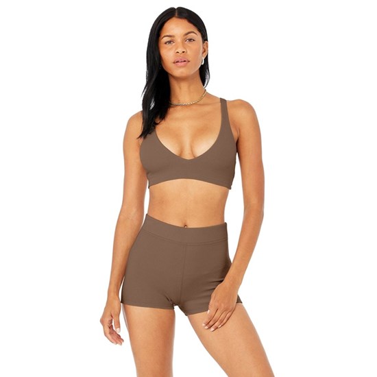 Sujetadores Deportivos Alo Yoga Micro Waffle Pleasant Mujer Marrom | XAMN39678