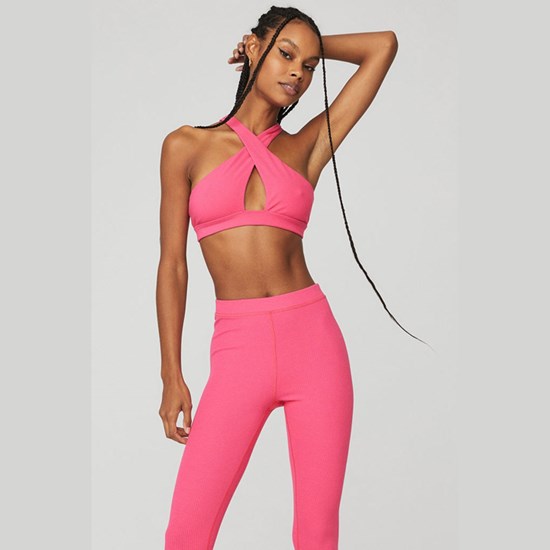 Sujetadores Deportivos Alo Yoga Ribbed Destination Mujer Rosas | XWHV64831