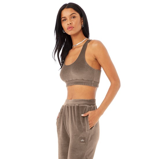 Sujetadores Deportivos Alo Yoga Velour Glimmer Scoop Neck Mujer Marrom | RGVA49267