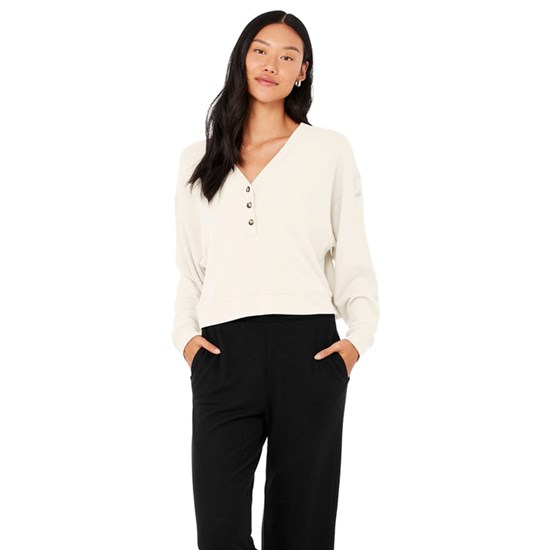 Sweatshirt Alo Yoga Alolux Soho Cropped Henley Mujer Blancos | NXZW17654