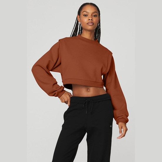 Sweatshirt Alo Yoga Cropped Fresh Coverup Mujer Marrom | NAUG31026