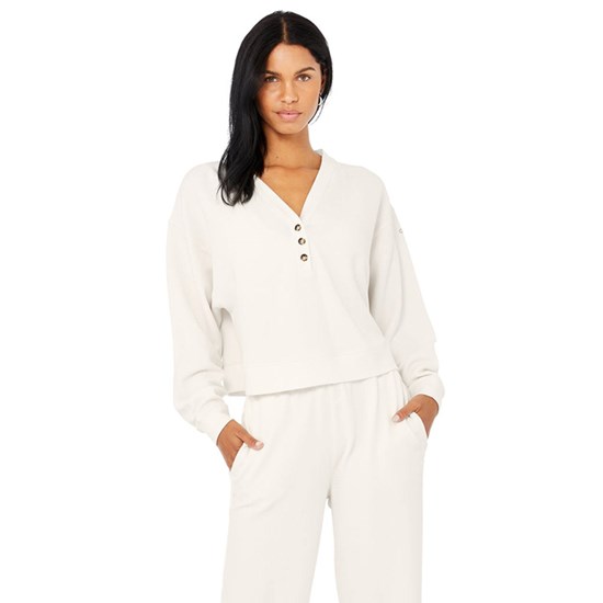 Sweatshirt Alo Yoga Micro Waffle Pleasant Cropped Henley Mujer Blancos | MVAX48305