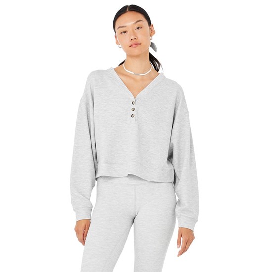 Sweatshirt Alo Yoga Micro Waffle Pleasant Cropped Henley Mujer Grises | SICP69728