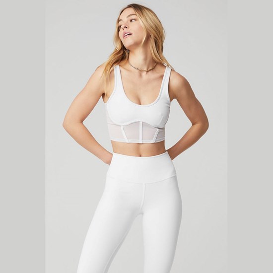 Tank Top Alo Yoga Airbrush Mesh Corset Mujer Blancos | AKHD63870