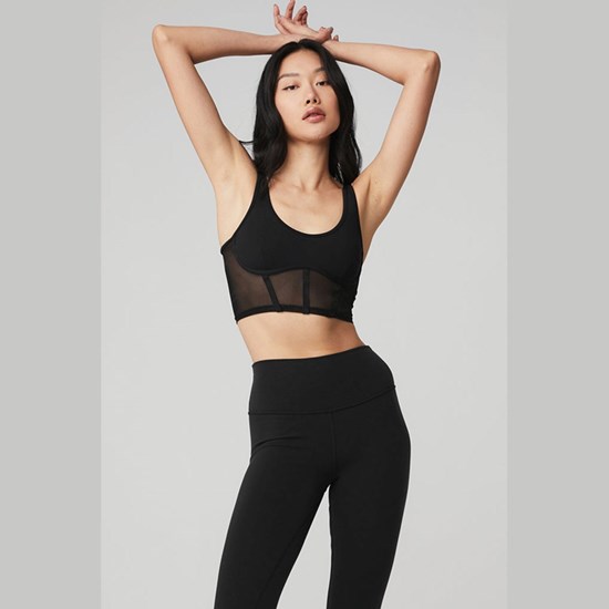 Tank Top Alo Yoga Airbrush Mesh Corset Mujer Negros | DASJ70365
