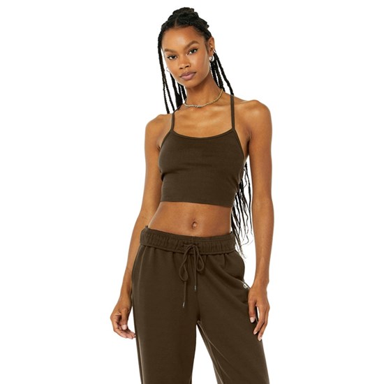 Tank Top Alo Yoga Alosoft Ribbed Crop Calm Mujer Marrom | NFZA95487