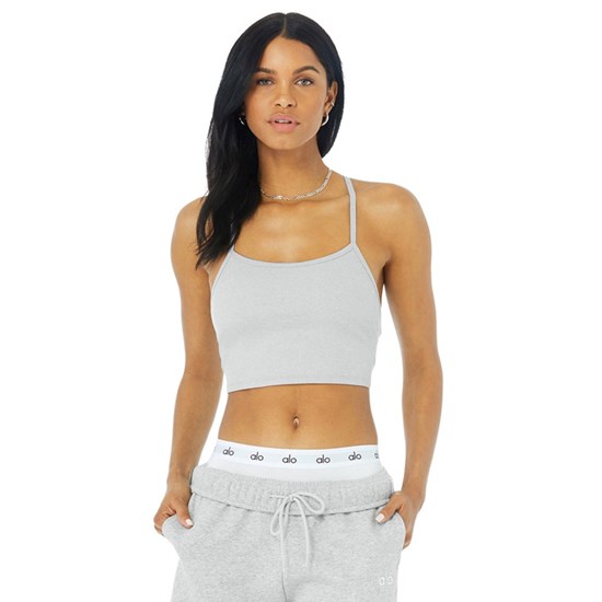Tank Top Alo Yoga Alosoft Ribbed Crop Calm Mujer Grises | UAQT72598