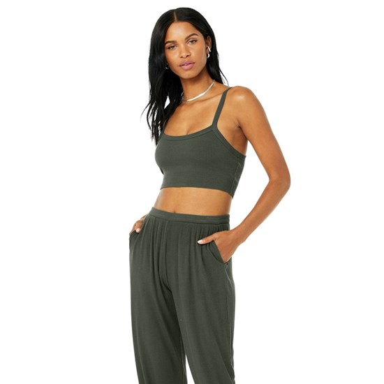 Tank Top Alo Yoga Ribbed Crop Whisper Mujer Verdes | SXOP86379