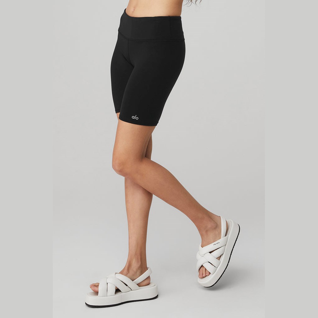 Bermudas Alo Yoga Airbrush Ciclismo Corta Mujer Negros | EHZQ36741