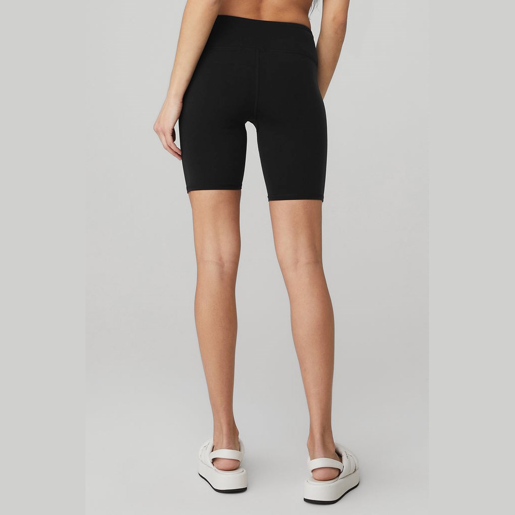 Bermudas Alo Yoga Airbrush Ciclismo Corta Mujer Negros | EHZQ36741