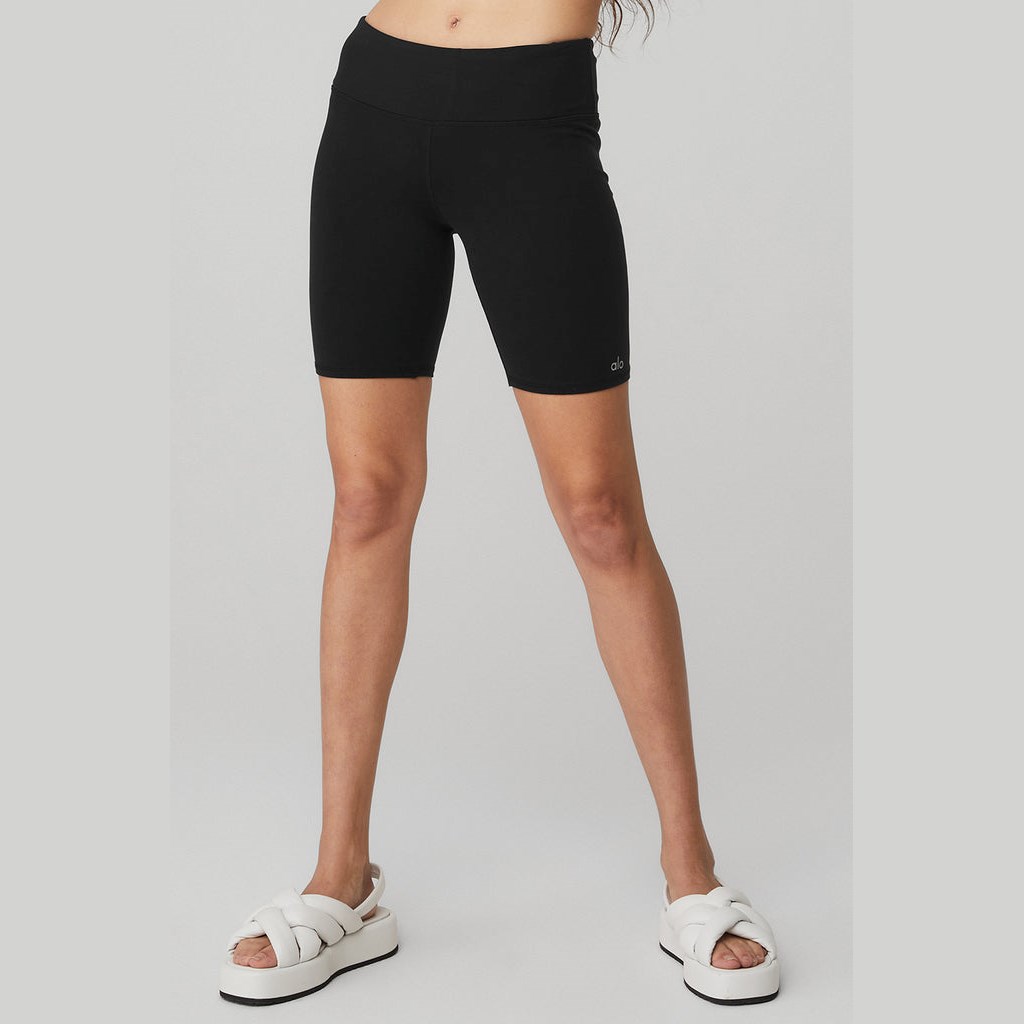 Bermudas Alo Yoga Airbrush Ciclismo Corta Mujer Negros | EHZQ36741