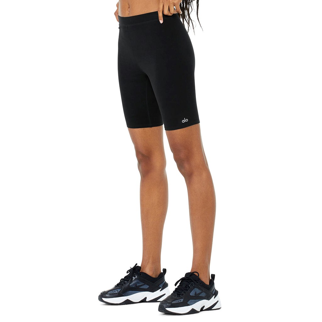 Bermudas Alo Yoga High-Cintura Alosoft Flow Ciclismo Corta Mujer Negros | FHSB08756