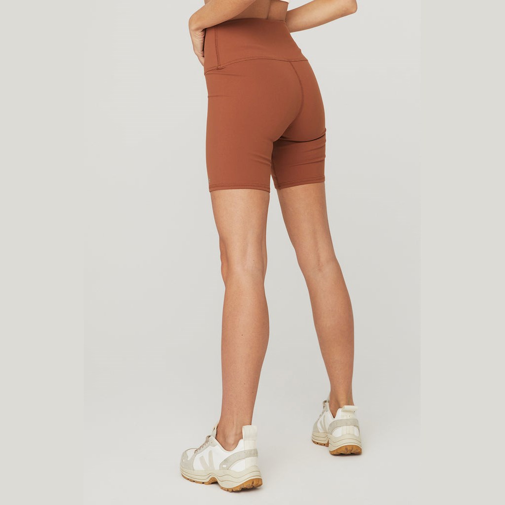 Bermudas Alo Yoga High-Cintura Ciclismo Corta Mujer Marrom | DOZI02456