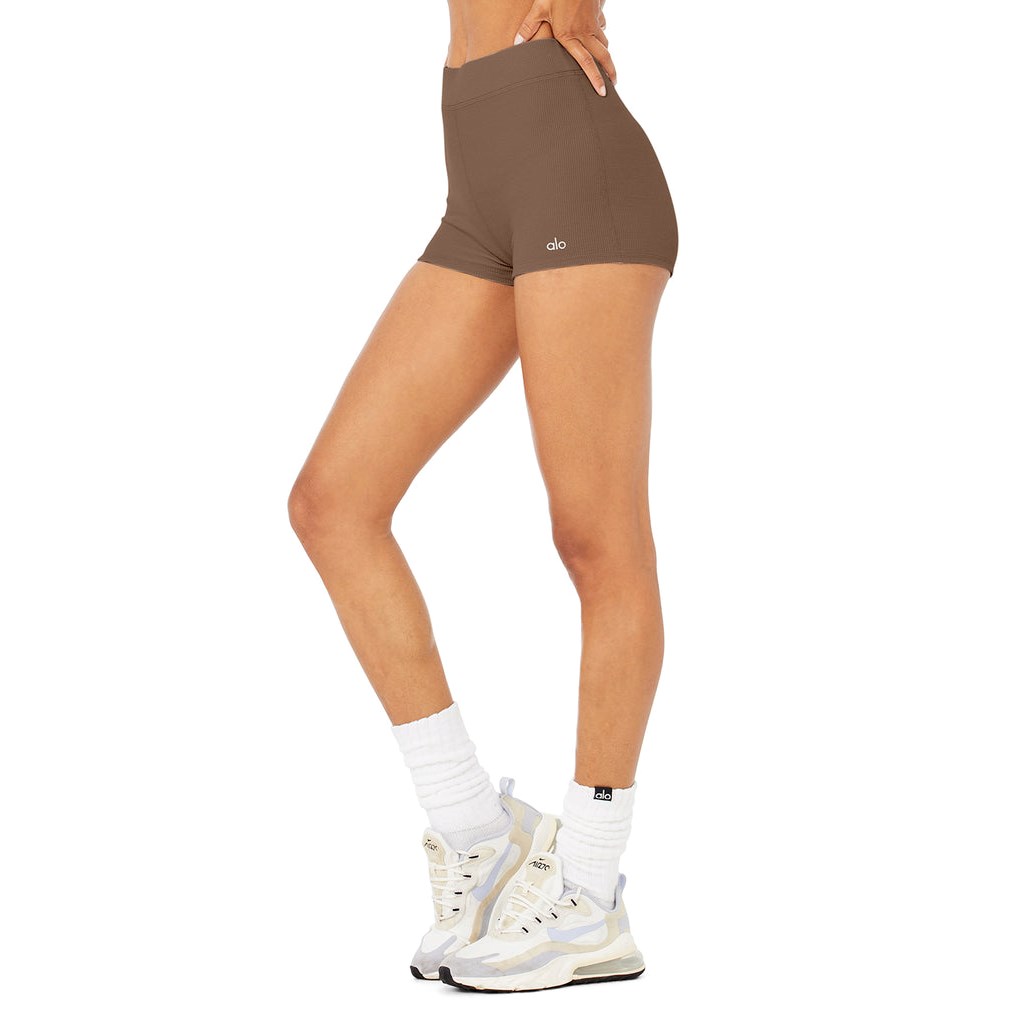 Bermudas Alo Yoga Micro Waffle Pleasant Boyshort Mujer Marrom | EANY06723