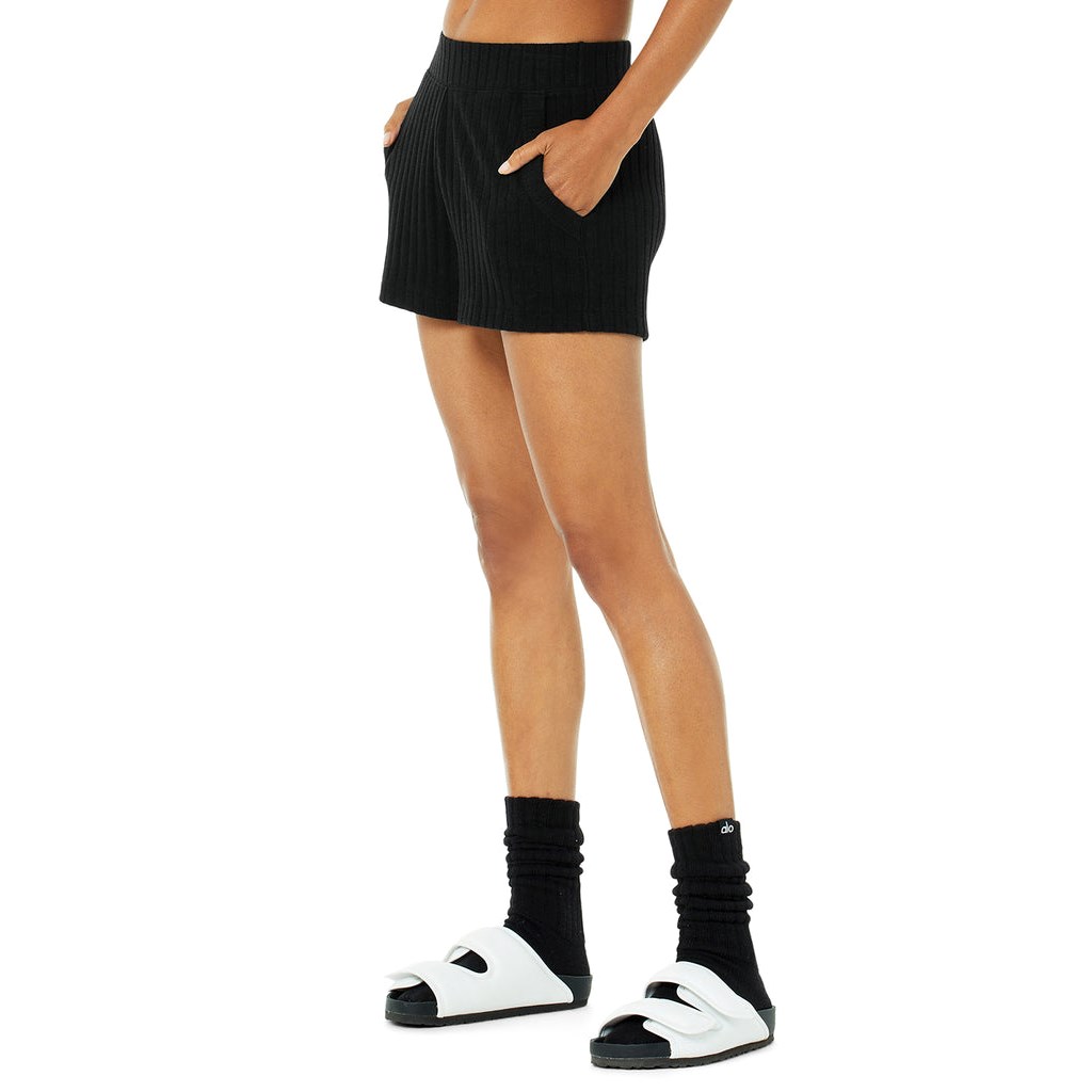 Bermudas Alo Yoga Ribbed Take Comodidad Corta Mujer Negros | FLBV19682