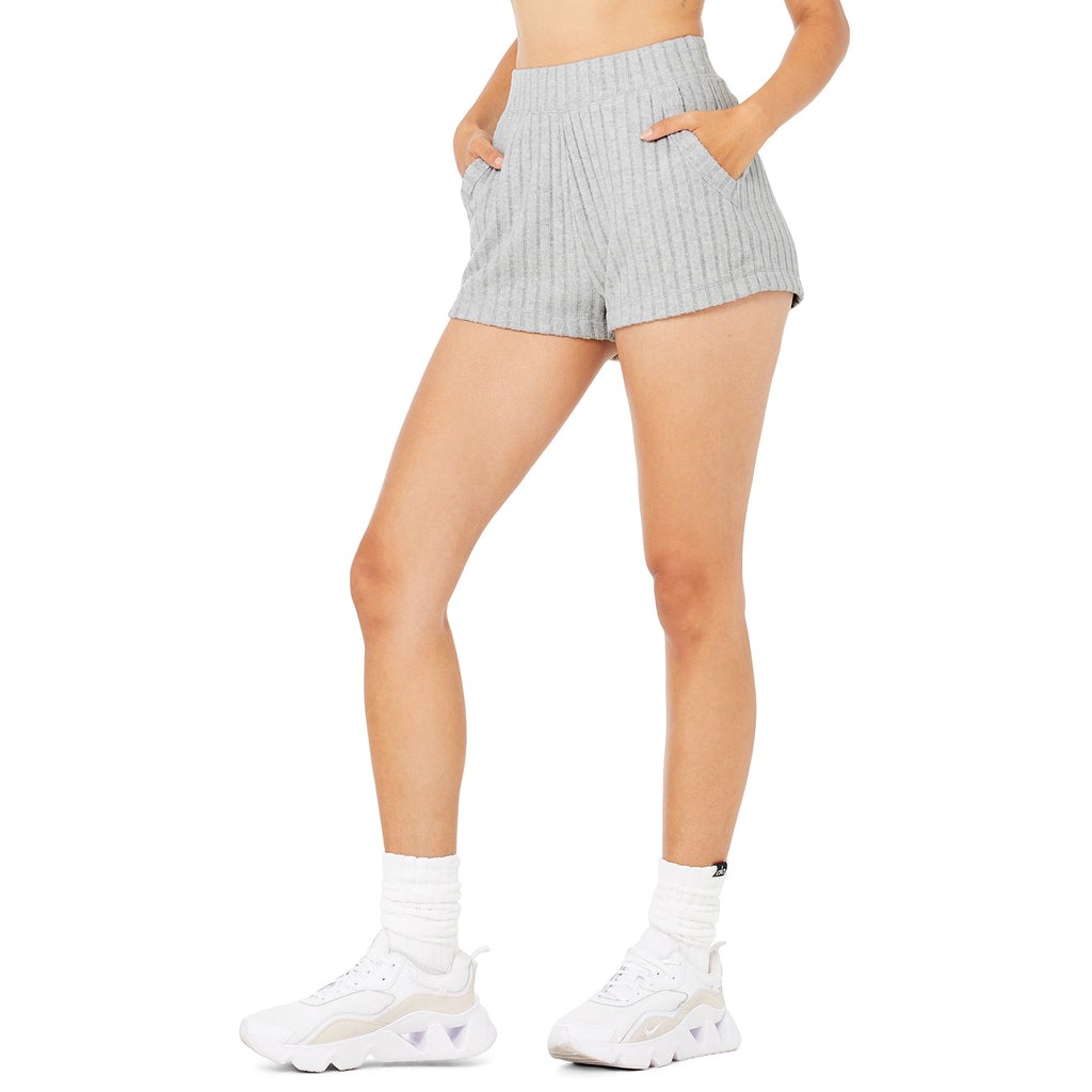 Bermudas Alo Yoga Ribbed Take Comodidad Corta Mujer Grises | IBNX05613