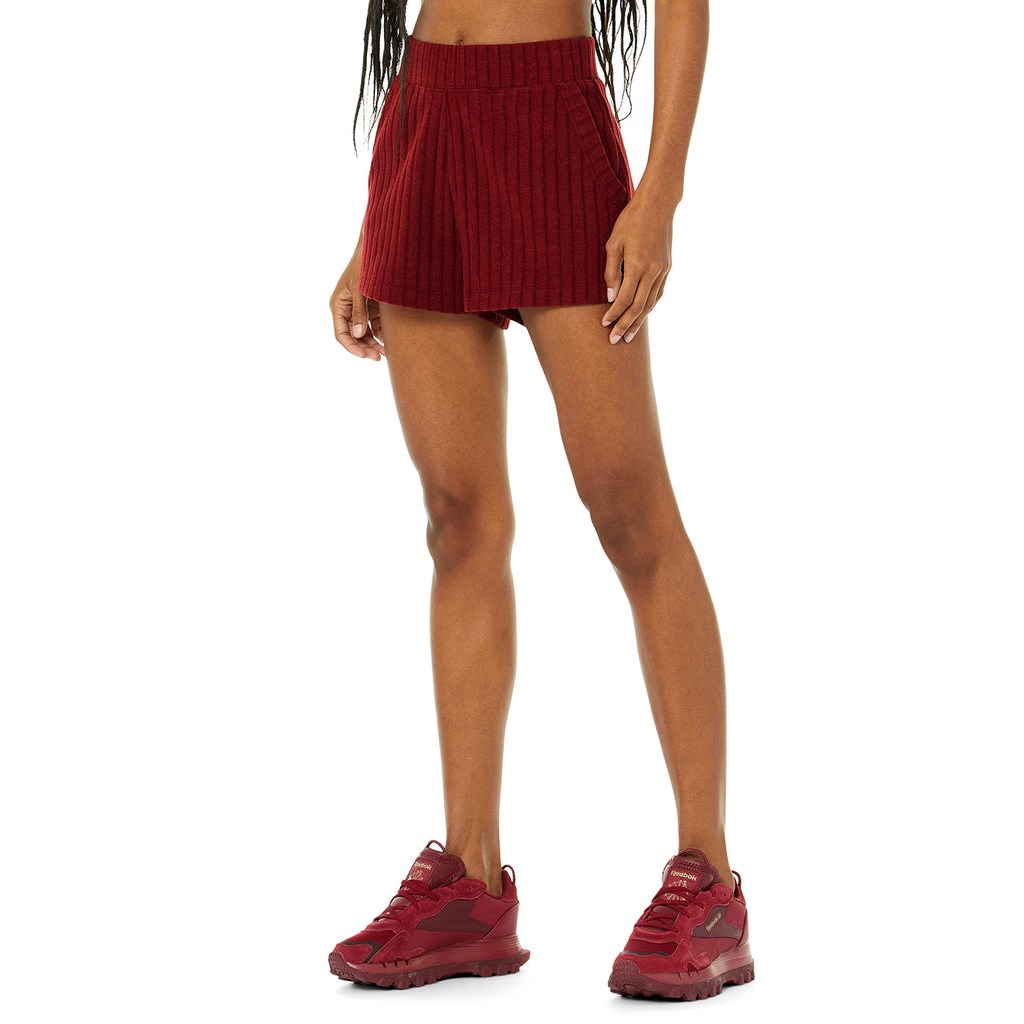 Bermudas Alo Yoga Ribbed Take Comodidad Corta Mujer Rojos | VYUQ98426