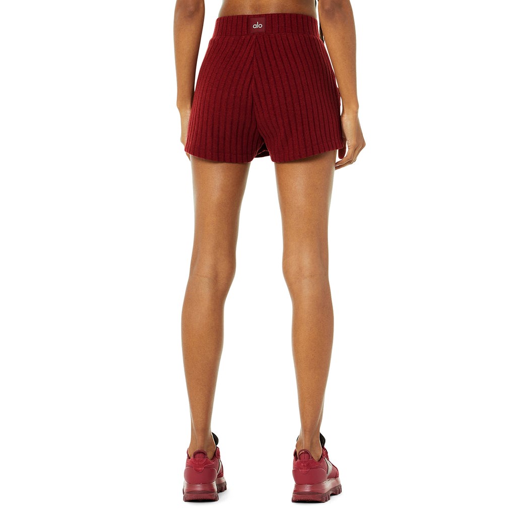 Bermudas Alo Yoga Ribbed Take Comodidad Corta Mujer Rojos | VYUQ98426