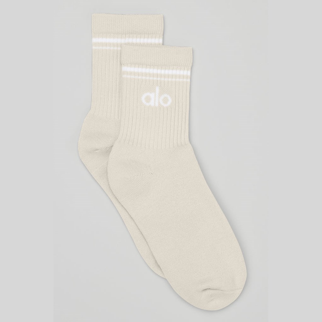 Calcetines Alo Yoga Unisex Half-Crew Throwback Mujer Beige | CEGS82419