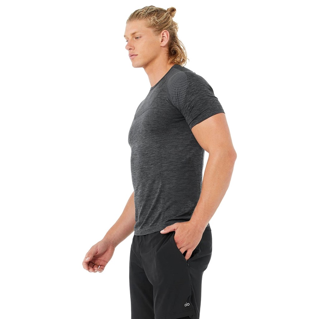 Camiseta Alo Yoga Amplify Seamless Corta Sleeves Hombre Negros | TAUE98376