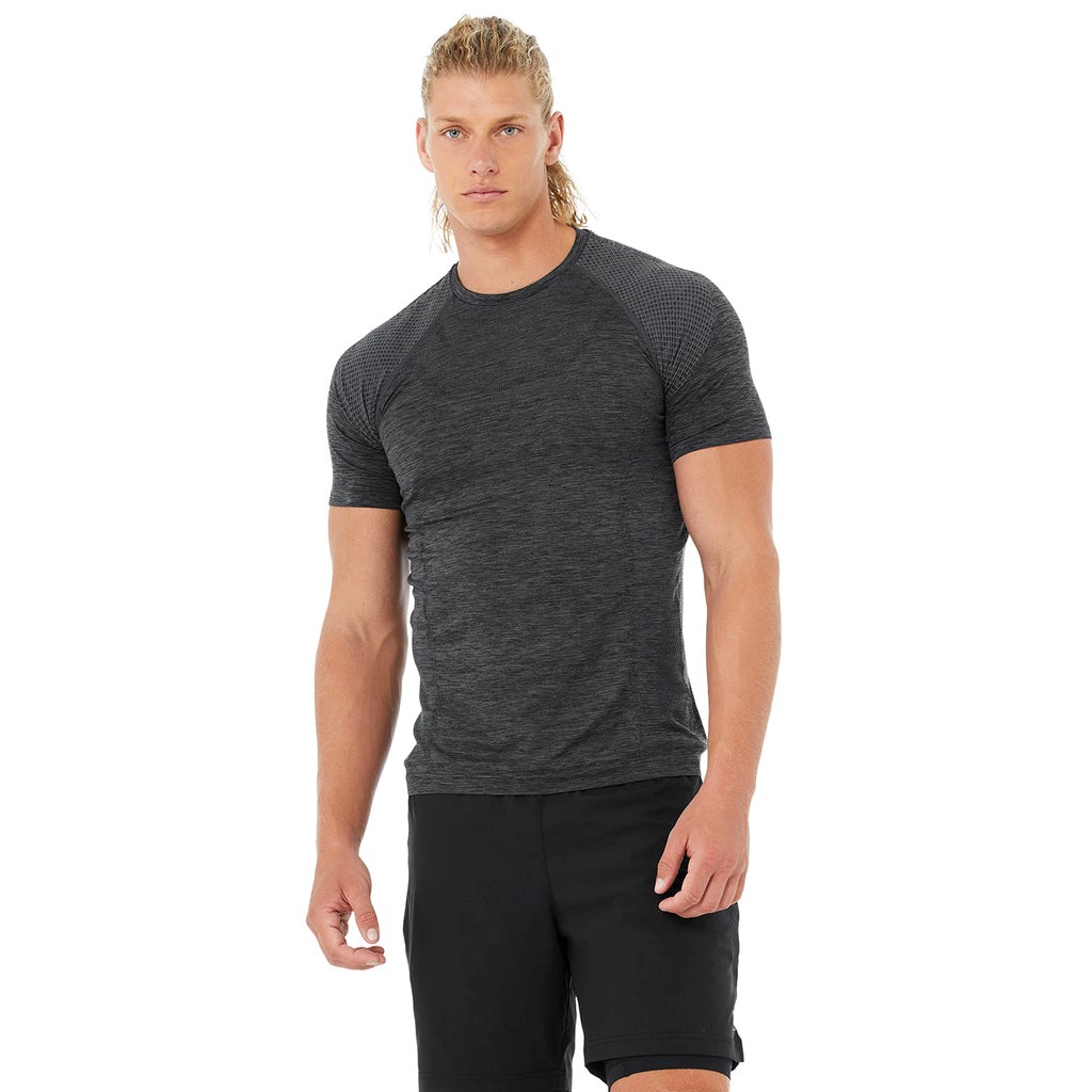 Camiseta Alo Yoga Amplify Seamless Corta Sleeves Hombre Negros | TAUE98376