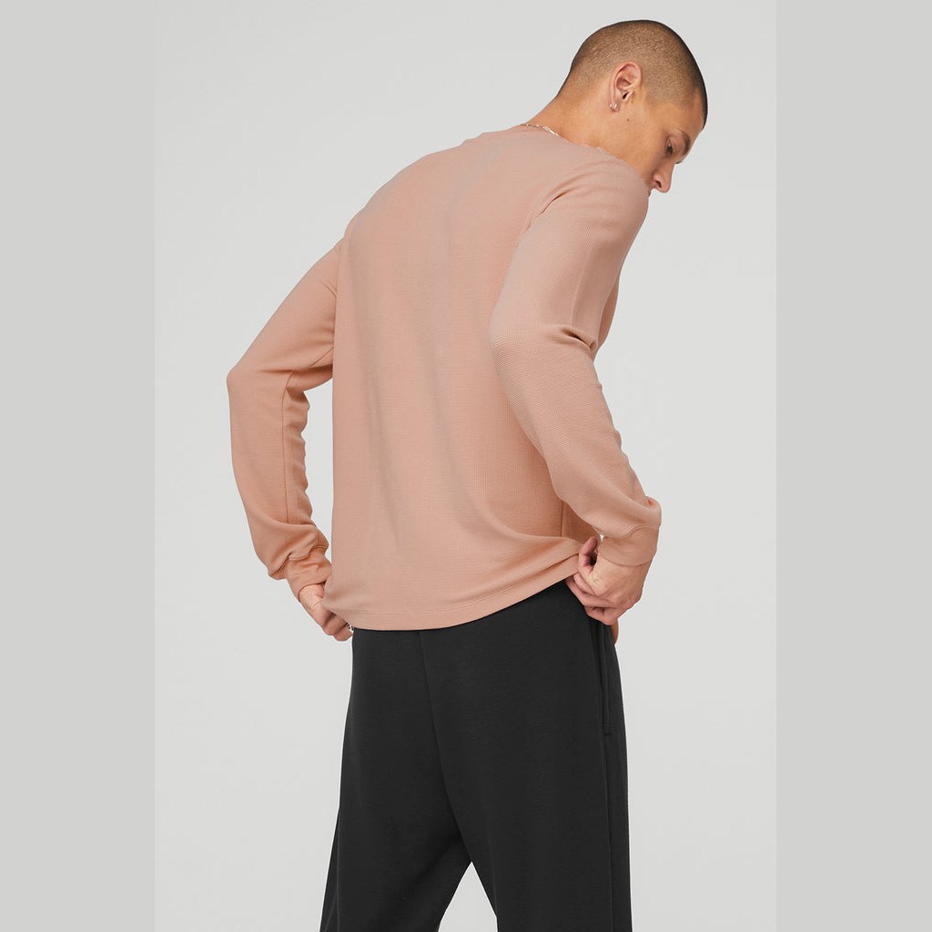 Camiseta Alo Yoga Micro Waffle Fast Break Henley Long Sleeve Hombre Rosas | DHJS05614