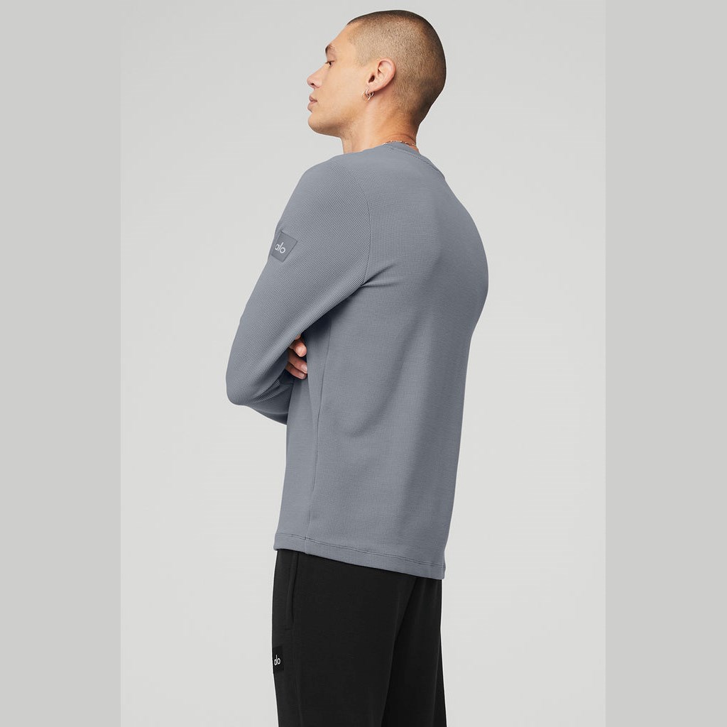 Camiseta Alo Yoga Micro Waffle Fast Break Henley Long Sleeve Hombre Azules | KFOR12430