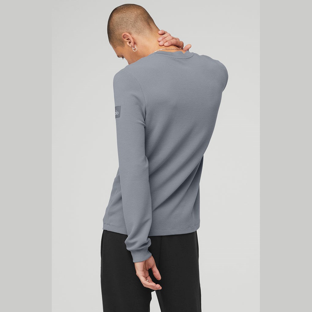 Camiseta Alo Yoga Micro Waffle Fast Break Henley Long Sleeve Hombre Azules | KFOR12430