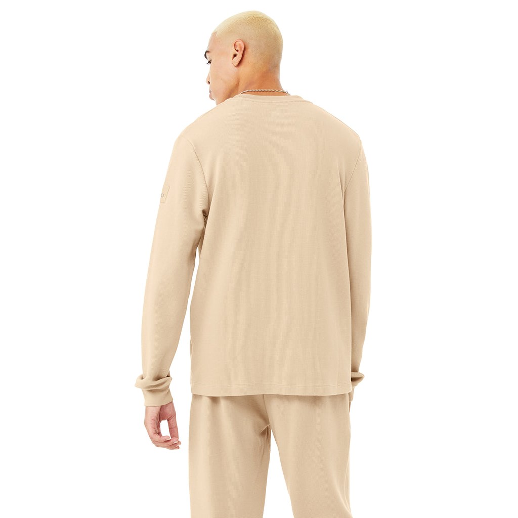 Camiseta Alo Yoga Micro Waffle Fast Break Henley Long Sleeve Hombre Beige | KWMX87021