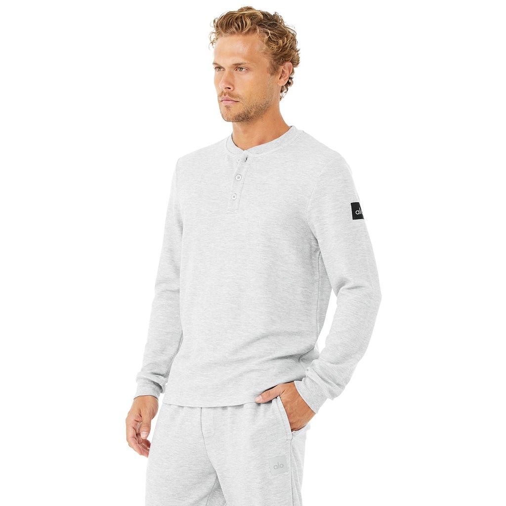 Camiseta Alo Yoga Micro Waffle Fast Break Henley Long Sleeve Hombre Grises | MWYA08657