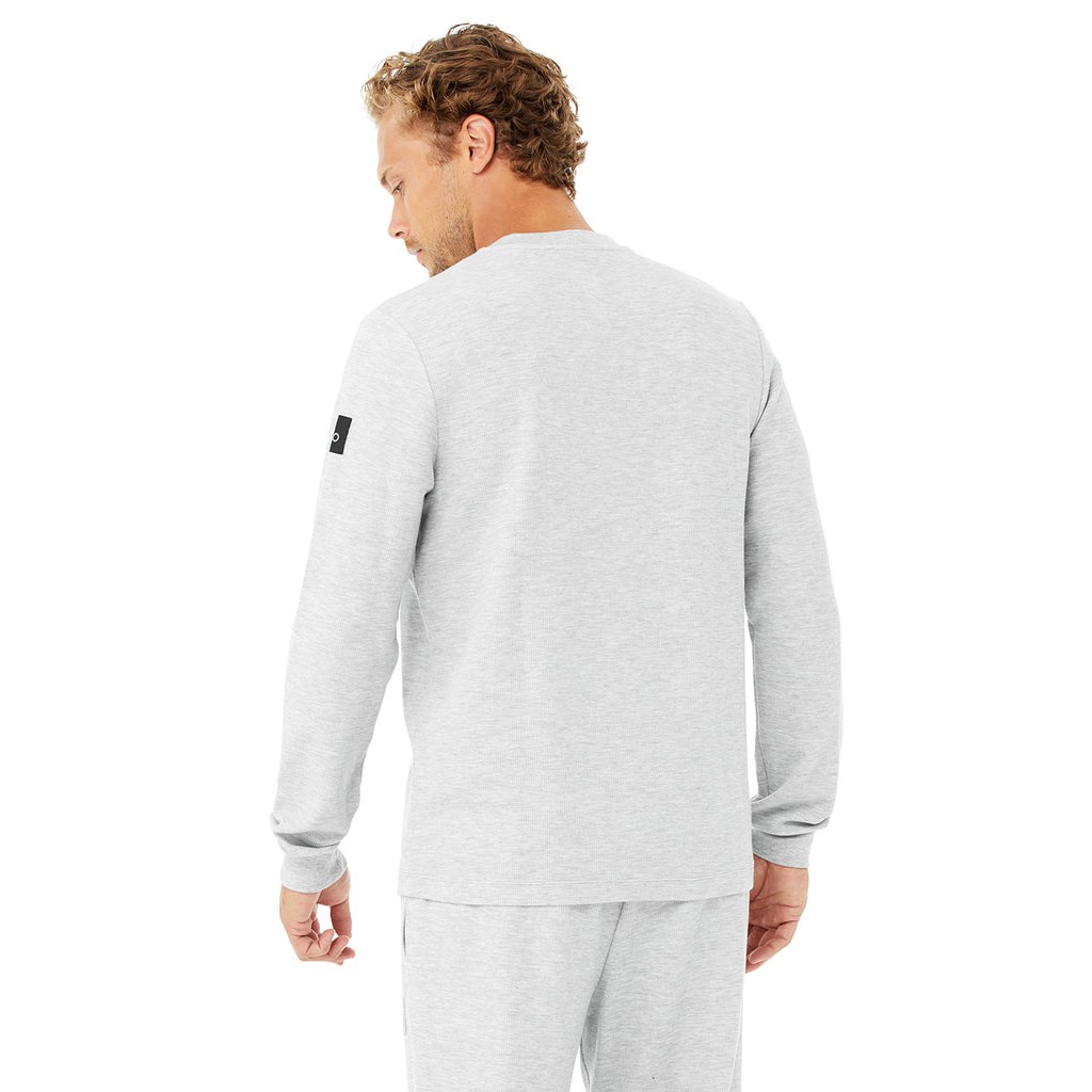 Camiseta Alo Yoga Micro Waffle Fast Break Henley Long Sleeve Hombre Grises | MWYA08657