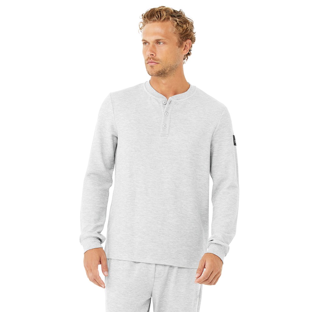 Camiseta Alo Yoga Micro Waffle Fast Break Henley Long Sleeve Hombre Grises | MWYA08657