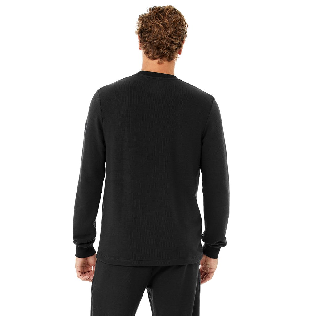 Camiseta Alo Yoga Micro Waffle Fast Break Henley Long Sleeve Hombre Negros | NFSK21458